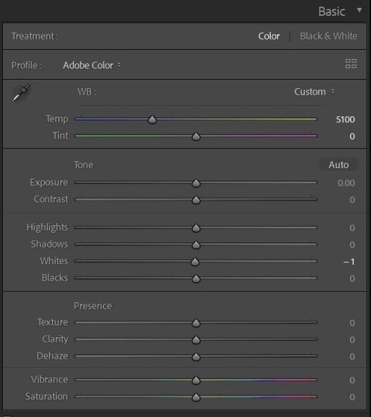 Lightroom Basic sliders