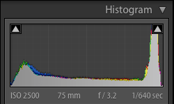 The histogram of a hockey picture - Tips for Editing Hockey Photos in Lightroom