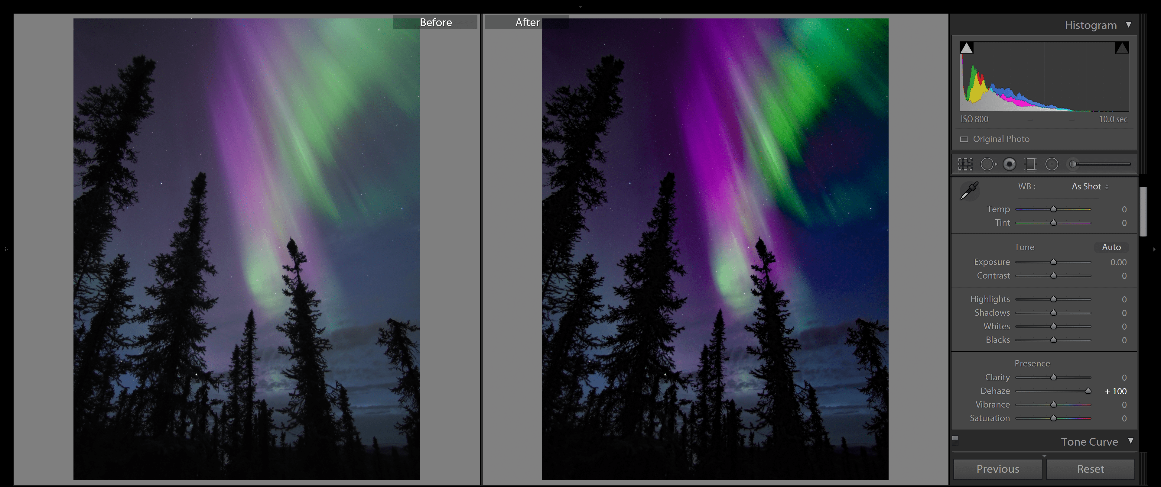 How to edit the aurora in Lightroom
